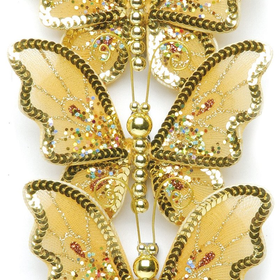 Festive Productions 100 mm Glittered Sheer Clip on Butterflies Tree Trims, Pack of 3, Gold