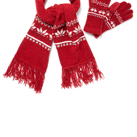 Red Snowflake Chenille Scarf and Glove Set