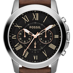 Fossil 'Grant' Round Chronograph Leather Strap Watch