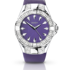Seksy by Sekonda Women's Quartz Watch with Mother of Pearl Dial Analogue Display and Purple Leat