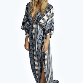 Mia Scarf Print Kimono Sleeve Maxi Dress