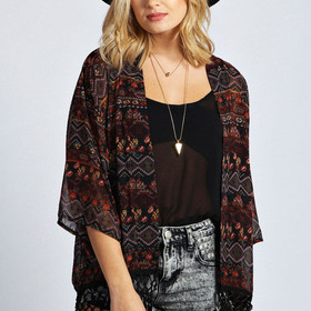 Tara Paisley Print Fringed Kimono