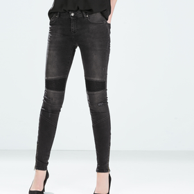 Topstitched moto jeans