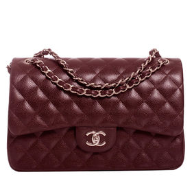 Chanel Burgundy Quilted Caviar Jumbo Classic 2.55 Double Flap Bag