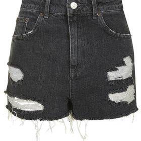 MOTO Black Ecru Ripped Mom Shorts - Black