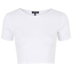 Wide Ribbed Cotton Crop Top - White