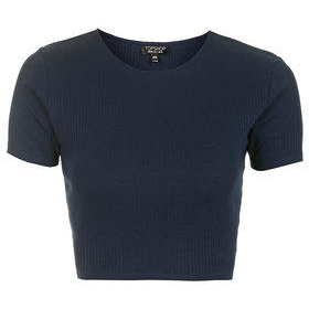 Wide Cotton Ribbed Crop TOP - Navy Blue