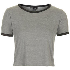 Contrast Trim Cropped Tee - Grey