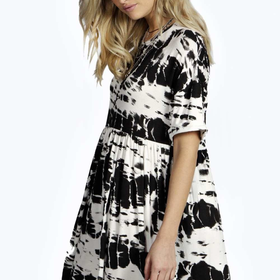 Katelyn Monochrome Splatter Print Smock Dress