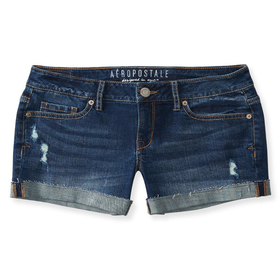 Aeropostale Dark Wash Destroyed Denim Midi Shorts