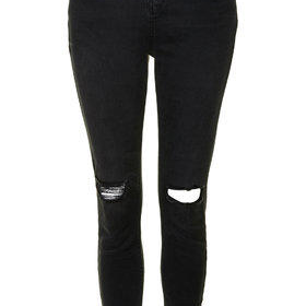 MOTO Washed Black Busted Knee Jamie Jeans - Washed Black