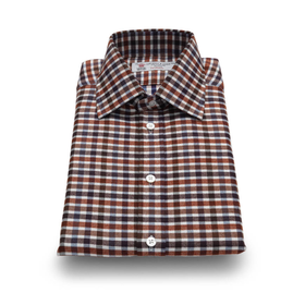 Exclusive Brushed Cotton Shirt in Orange, Tan and White Check