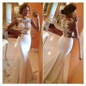 Sexy Mermaid Sheer Lace Prom Ball Dresses Formal Evening Celebrity Party Gown