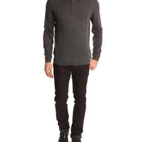 Grey Polo Shirt with Contrasting Buttonholes - Ted Baker