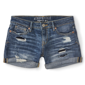 Aeropostale Destroyed Medium Wash Denim Midi Shorts