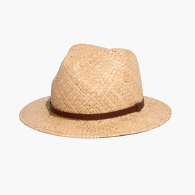 Straw Fedora Hat with Leather Band