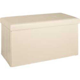 Large Leather Effect Ottoman with Stitching Detail - Cream