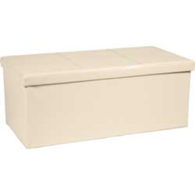Extra Large Leather Effect Ottoman with Stitching - Cream