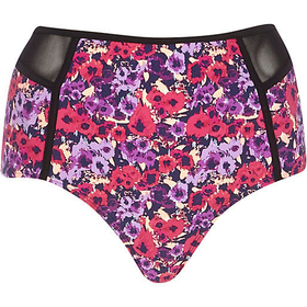 River Island Womens Pink floral mesh insert bikini bottoms