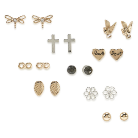 Dragonfly, Cross, Love Earring Stud 9-Pack