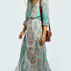 Tanya Cage Detail Paisley Woven Maxi Dress