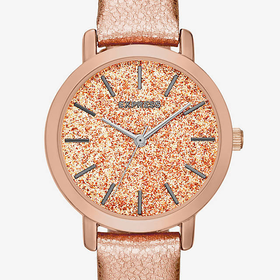 SPARKLE DIAL ROSE GOLD LEATHER STRAP WATCH from EXPRESS