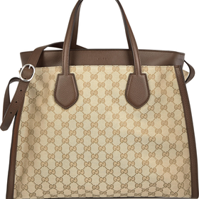 Gucci - Ramble large leather-trimmed monogrammed canvas tote
