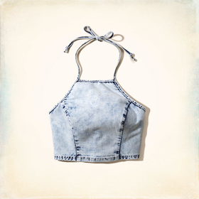 Denim Halter Crop Top