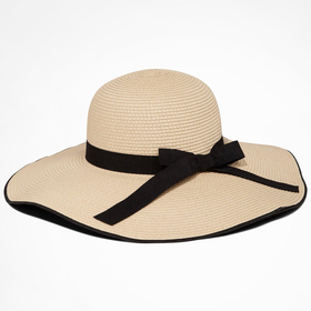 BOW TRIMMED WOVEN FLOPPY HAT