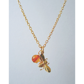 Bumbling Along Bee and Amber Necklace