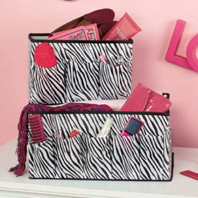 Set of 2 Zebra Print Pocket Storage Bins Organizer Basket Home Office Car Closet