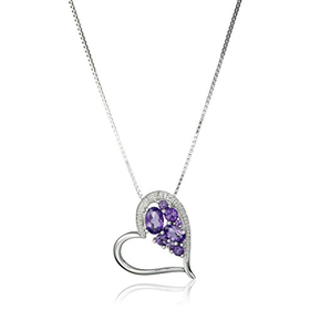 Sterling Silver Shades of Amethyst and Diamond Accent Heart Pendant Necklace, 18