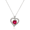 Sterling Silver, Created Ruby, and Created White Sapphire Heart Pendant Necklace, 18"