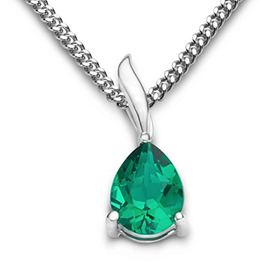 Byjoy 925 Sterling Silver Pear Shaped Emerald Pendant on a Curb Chain of 45cm BAE200N