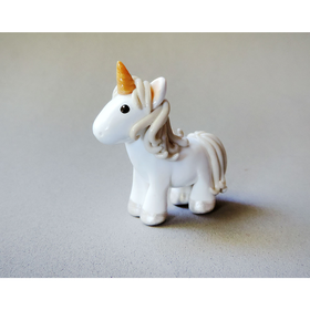 Magical Golden Horned Unicorn Figure Handmade Polymer Clay Fantasy Animal