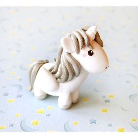 Silver Pegasus Unicorn Miniature Polymer Clay Pony Figurine