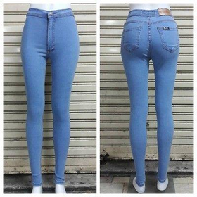 New! High Waist Skinny Jeans Women Blue White Light Classic Jeans Denim Pants Ho