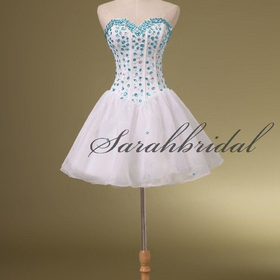 White Beads Girls Short Party Cocktail Dresses A-Line Mini Prom Dress Gown Stock