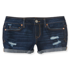 Aeropostale Destroyed Dark Wash Denim Shorty Shorts