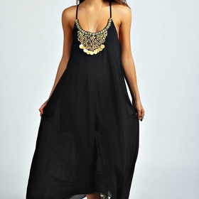 Ida Beaded Necklace Dip Hem Maxi Dress