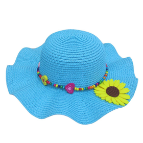 JTC Child Girl Plain Color Sunflower Dome Sun Hat Kids Summer Beach Straw Cap
