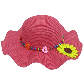 JTC(TM) Child Girl Plain Color Sunflower Dome Sun Hat Kids Summer Beach Straw Cap (Red)