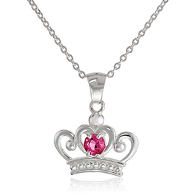 Disney Princess Sterling Silver Pink Crown Pendant Necklace, 18"