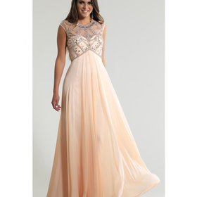 Dave & Johnny 808 Peach Embellished Open Back Chiffon Gown 2015 Prom Dresses