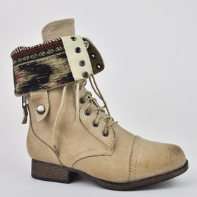 Womens Fold Over Military Combat Motorcycle Riding Plaid Tribal Print Boots Lace