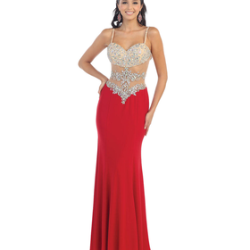 Red Sheer Bodice Sweetheart Spaghetti Strap Dress 2015 Prom Dresses