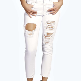 Sara Ripped Boyfriend White Jeans