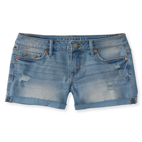 Aeropostale Destroyed Light Wash Denim Midi Shorts