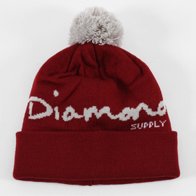 Diamond OG Script Pom Beanie, Burgundy