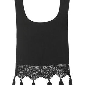 Crochet Tassel Trim Vest - Black